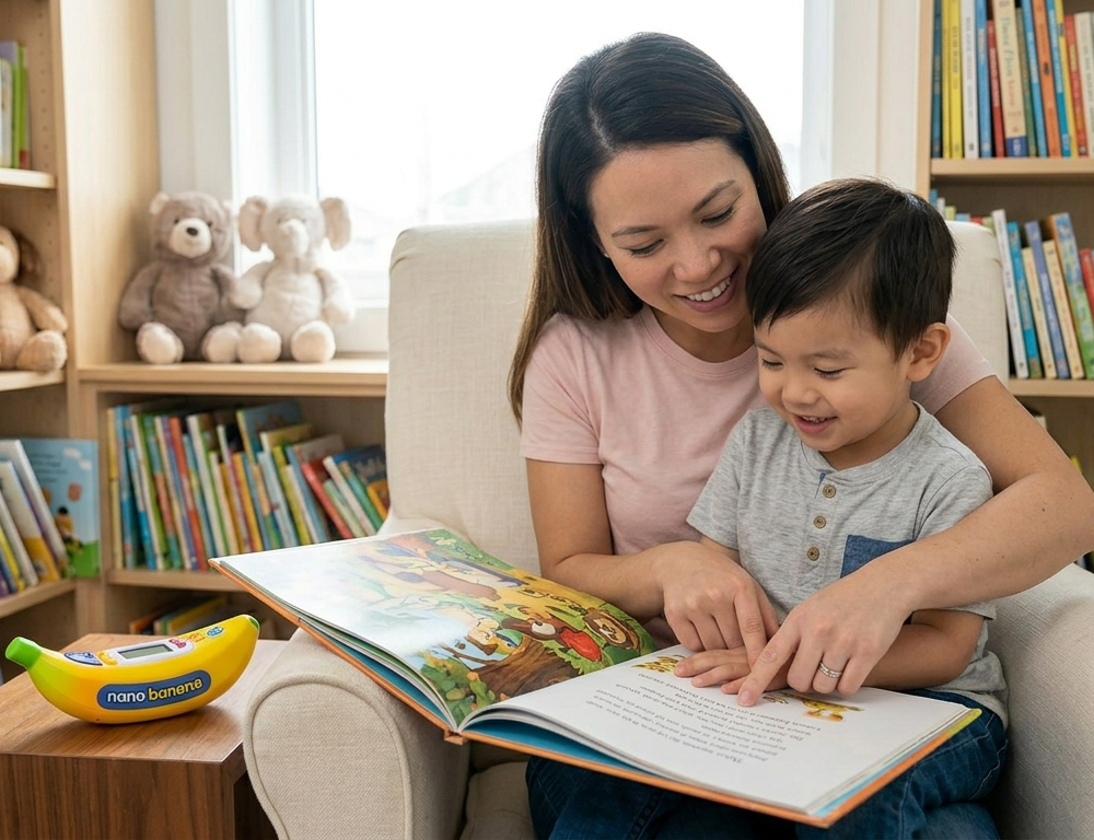 Child reading with parent